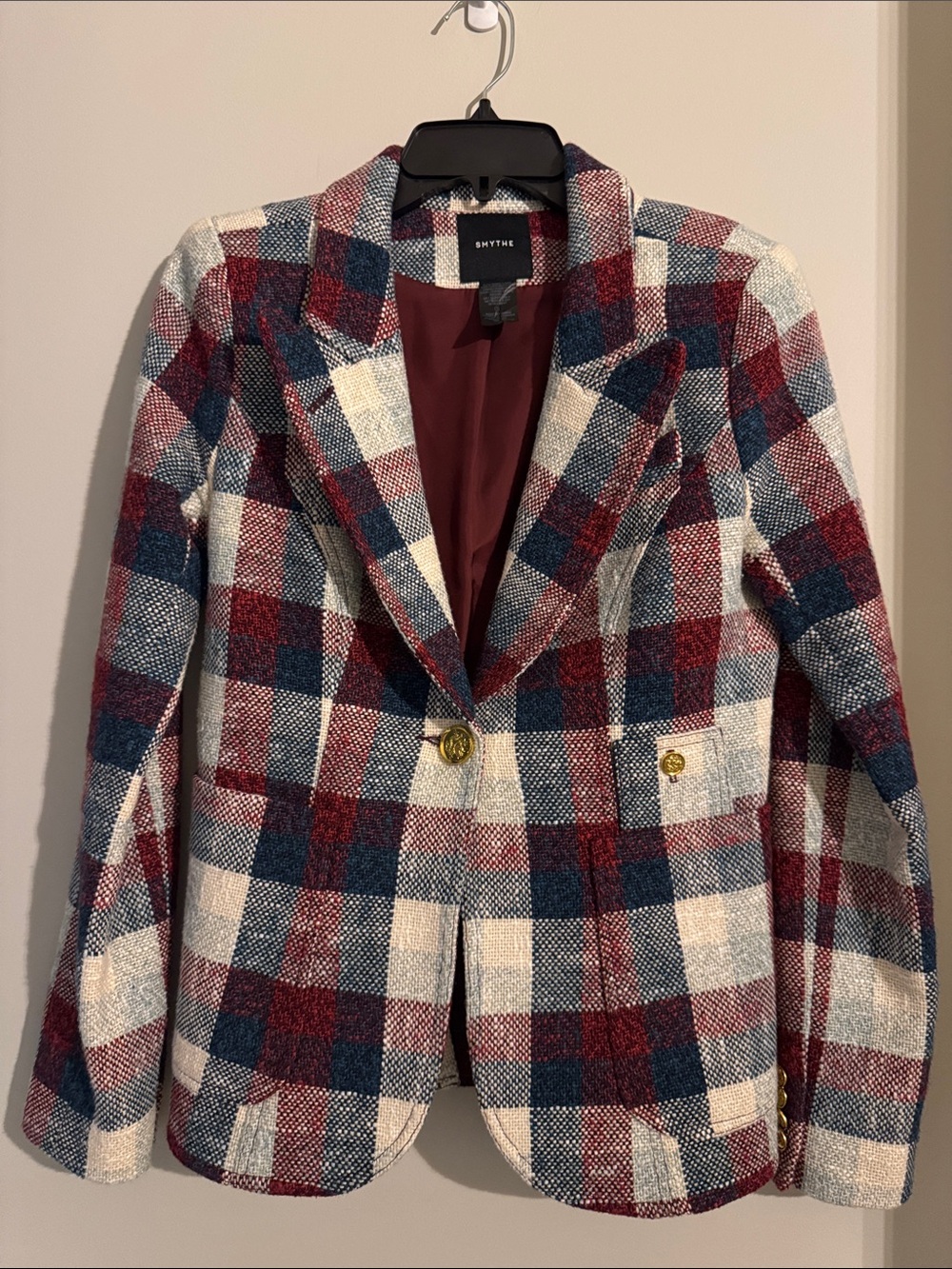Smythe Plaid Tailored Blazer in Red, Blue & White